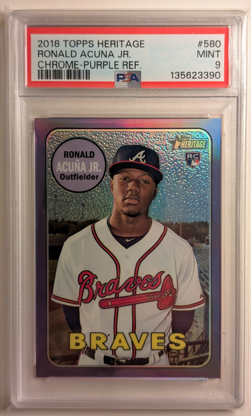2018 Topps Heritage Chrome Ronald Acuna Jr. Purple Refractor PSA 9 RC Rookie  #580
