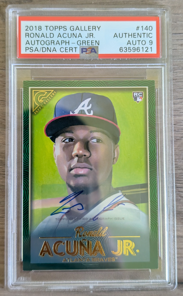 2018 Topps Gallery Ronald Acuna Jr. Green Auto /99 RC Rookie PSA Authentic/9 #140