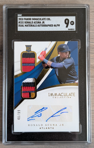 2018 Panini Immaculate Collection Ronald Acuna Jr. Dual Patch Auto /99 SGC 9 RC Rookie RPA