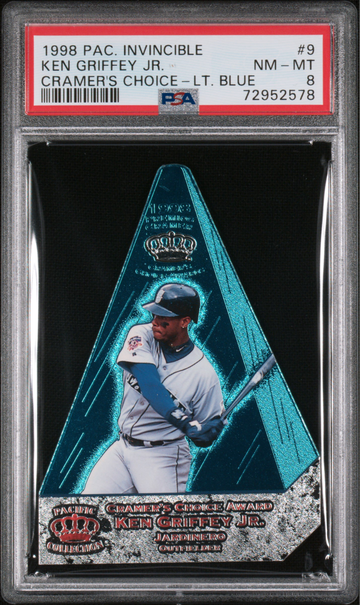  1998 Pacific Invincible Cramer's Choice Light Blue #9 Ken Griffey Jr. (#15/50) - PSA NM-MT 8
