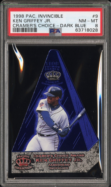 1998 Pacific Invincible Cramer's Choice Dark Blue #9 Ken Griffey Jr. (#/80) - PSA NM-MT 8