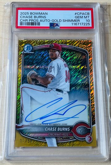 2025 Bowman Chase Burns Gold Shimmer Auto /50 PSA 10