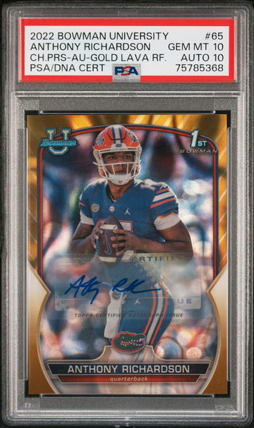 2022 Bowman Anthony Richardson GOLD LAVA AUTO RC /50 (PSA 10)