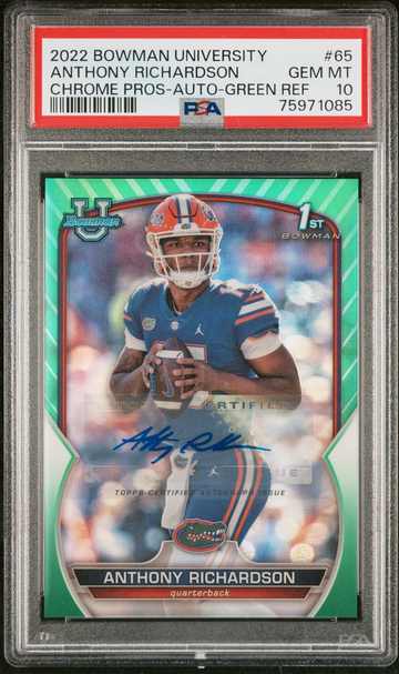 2022 Bowman Anthony Richardson Green Refractor AUTO RC Rookie PSA 10