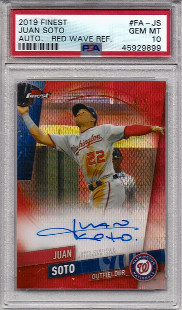 2019 Topps Finest Juan Soto Red Wave Refractor Auto PSA 10 #/5 POP 1