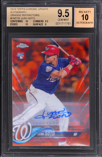 2018 Topps Chrome Juan Soto Orange Refractor RC Auto #/25 BGS 9.5 Auto 10