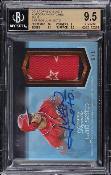  2018 Topps Dynasty RPA Auto 5/5 Juan Soto BGS 9.5 Mint 10 Auto RC