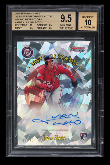 2018 Topps Bowmans Best Juan Soto Best Performers Atomicr Auto RC #-25 BGS 9.5 GEM + Auto 10