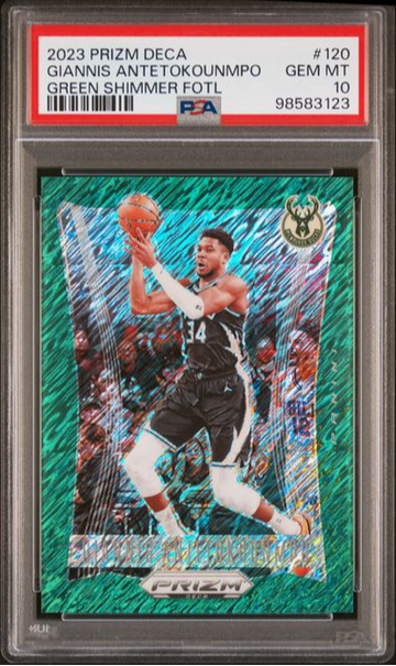 2023 Prizm Deca Giannis Antetokounmpo Green Shimmer FOTL /12 PSA 10