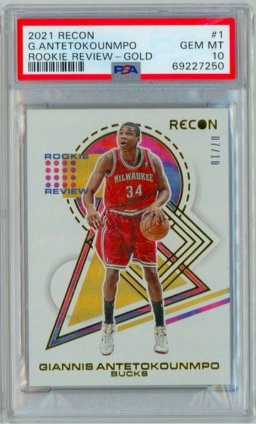 Giannis Antetokounmpo 2021 Panini Recon Rookie Review GOLD PSA 10