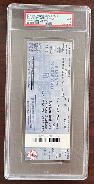 Mookie Betts Debut Ticket, 1st Game, 1st Hit 6/29/14 PSA 9