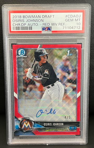2018 Bowman Draft Osiris Johnson Chrome Draft Pick Autograph RED WAVE Refractor /5 PSA 10