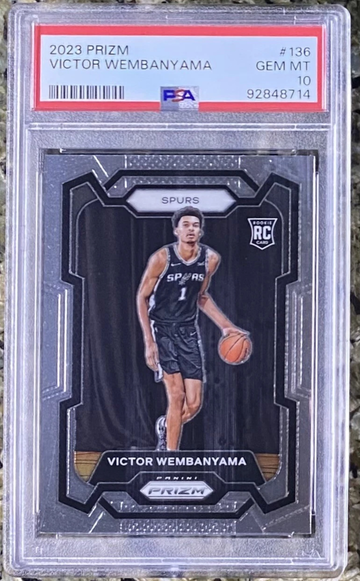 2023-24 PANINI PRIZM #136 VICTOR WEMBANYAMA PRIZM ROOKIE BASE SPURS RC PSA 10
