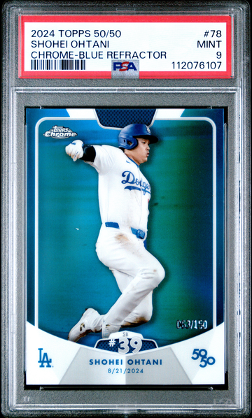 2024 TOPPS 50/50 SHOHEI OHTANI CHROME-BLUE REFRACTOR #63/150 PSA 9 
