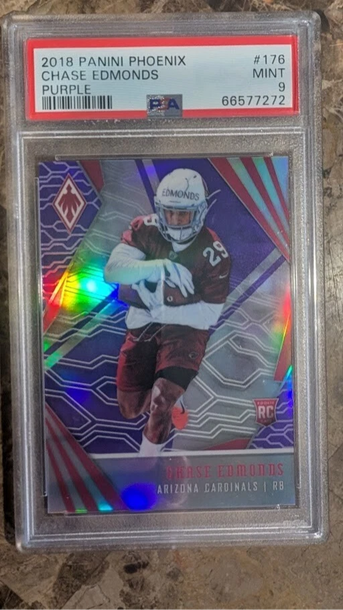 2018 Panini Phoenix - Rookies Purple #176 Chase Edmonds /149 (RC) PSA 9