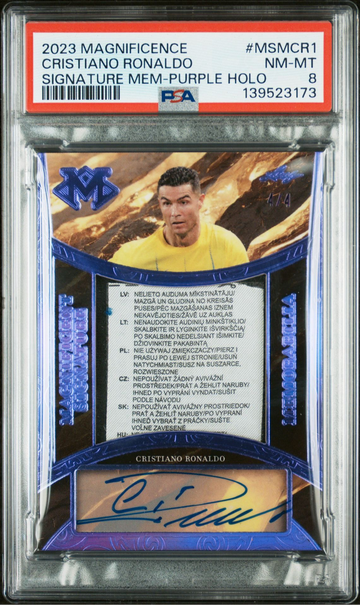 2023 Magnificence Cristiano Ronaldo Laundry Tag Patch Auto 4/4 PSA 8