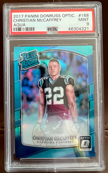 2017 Christian McCaffrey Rated Rookie RC Donruss Optic Aqua PSA 9 Mint