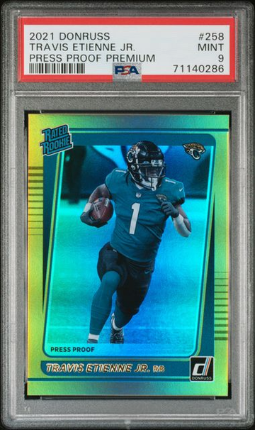2021 Donruss Travis Etienne Jr Press Proof Premium PSA 9