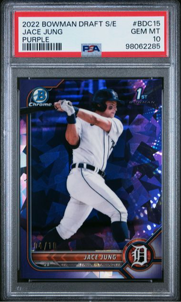 Jace Jung 1st 2022 Bowman Chrome Draft Sapphire Purple /10 PSA 10