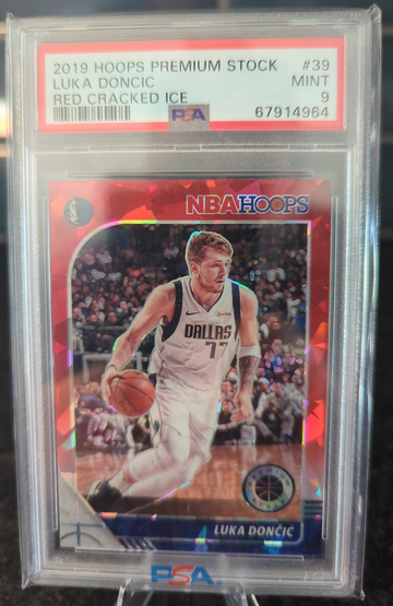 2019 Hoops Premium Stock Luka Doncic Red Cracked Ice PSA 9