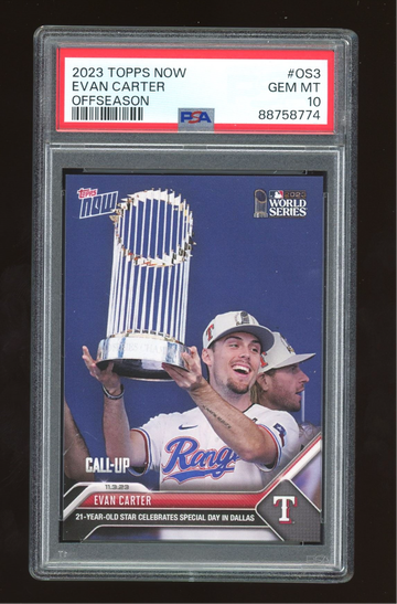 2023 TOPPS NOW #OS-3 EVAN CARTER RANGERS Call-Up World Series Iconic SP Card