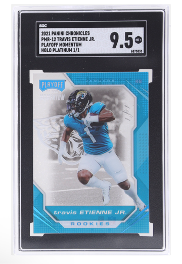 2021 Panini Chronicles Playoff Momentum Rookies Travis Etienne Holo SGC 9.5