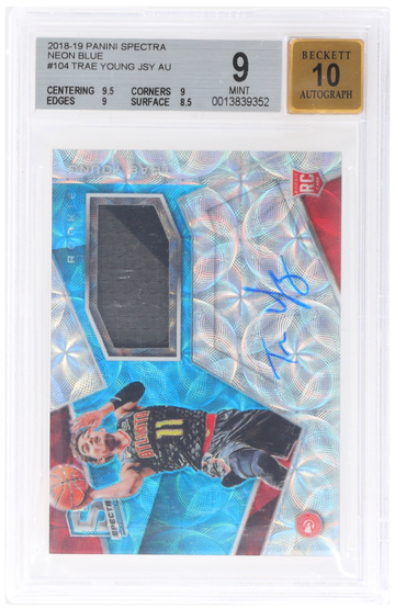 2018 Panini Spectra Trae Young Rookie Jersey Auto Neon Blue BGS 9