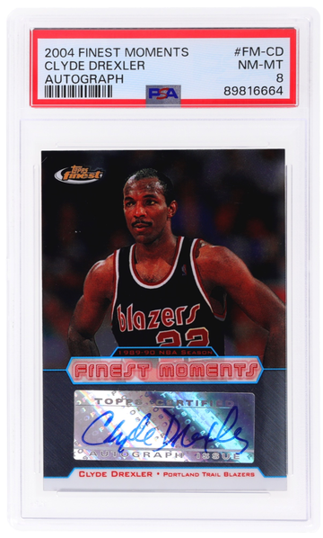 2004 Topps Finest Moments Clyde Drexler Auto PSA 8