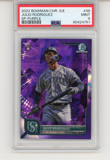 Julio Rodriguez 2022 Bowman Chrome Sapphire #43 SP-Purple ROOKIE RC /25 PSA 9 Mariners 