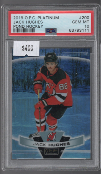 2019 OPC Platinum #200 Jack Hughes Pond Hockey Easter Egg SSP PSA 10 Gem Mint