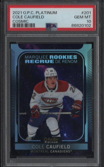 2021 OPC Platinum Cosmic #201 Cole Caufield Rookie #d/65 PSA 10 Gem Mint