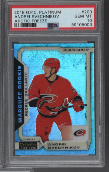2018 OPC Platinum Marquee Rookie #200 Andrei Svechnikov Arctic Freeze #d/79 PSA 10 Gem Mint