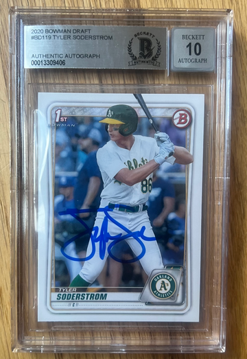 2020 Tyler Soderstrom Bowman 1st Draft RC on card auto 10 GM