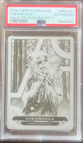 2018 Topps Star Wars Chewbacca 1/1 Black Printing Plate Galactic Files #ROTJ21 PSA Authentic