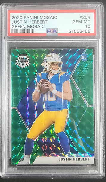 2020 Panini Mosaic Justin Herbert Green Mosaic RC PSA 10