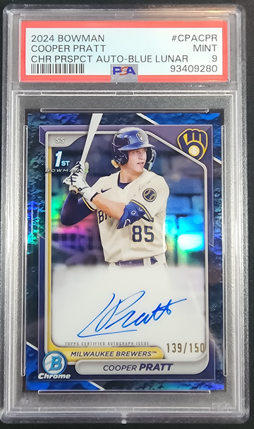 2024 Bowman Cooper Pratt Chrome 1st Auto - Blue Lunar /150 PSA 9