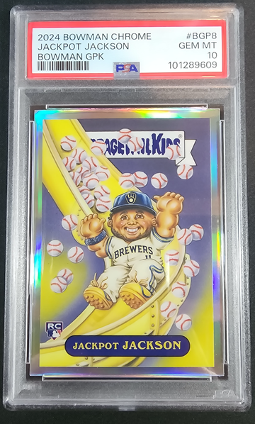 2024 Bowman Chrome Jackson Chourio RC GPK Jackpot Jackson Garbage Pail Kids PSA 10