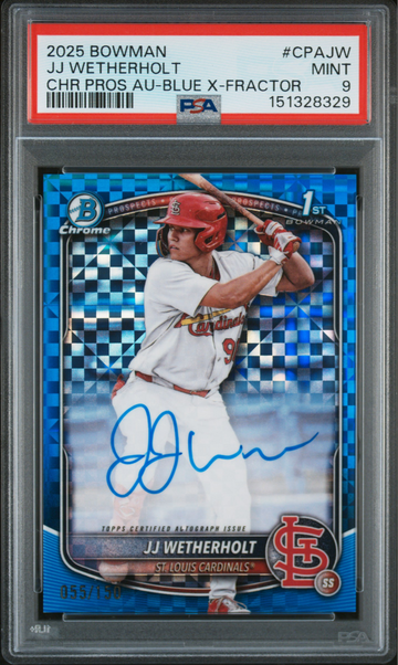 2025 BOWMAN CHROME PROSPECT AUTOGRAPHS CPAJW JJ WETHERHOLT BLUE X-FRACTOR