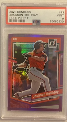 Jackson Holliday [Holo Purple] #93 2023 Panini Donruss PSA 9
