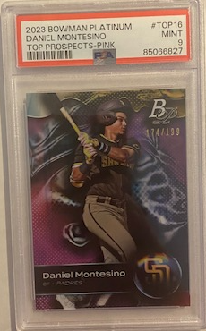 Daniel Montesino [Pink Ice] #TOP-16 2023 Bowman /199 PSA 9