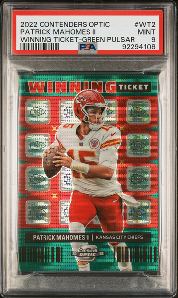 2022 Contenders Optic Patrick Mahomes Green Pulsar #/30 PSA 9