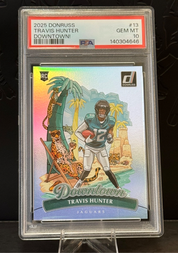 2025 Donruss DOWNTOWN SSP Case Hit TRAVIS HUNTER RC PSA 10 💎 JAGUARS 🔥🔥