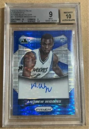 2014-15 Panini Prizm Andrew Wiggins RC Rookie Blue Auto Autograph /199 bgs 9