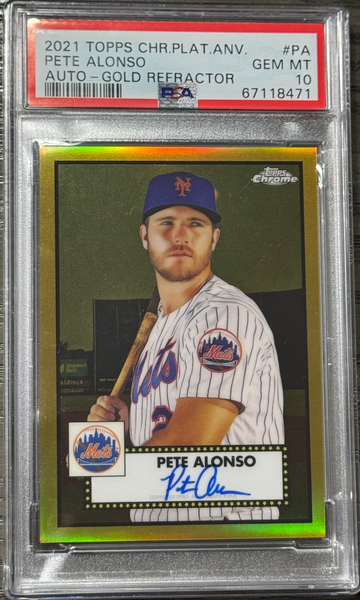 2021 Topps Chrome Platinum Pete Alonso Gold Refractor Auto /50 PSA 10