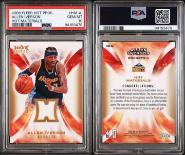 2008 Fleer Hot Prospects Materials Game Used Patch Allen Iverson PSA 10 Gem Mint *POP 3*