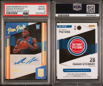 2020 Donruss Elite Pen Pals Gold Auto 10/10 #PPIST Isaiah Stewart PSA 8 NM-MT