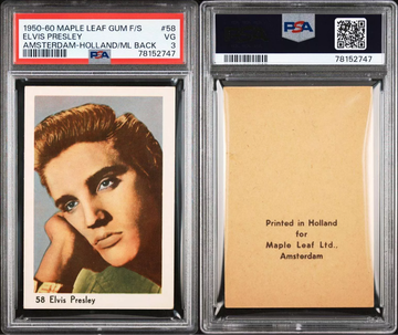 1950-60 Maple Leaf Amsterdam Holland Back #58 Elvis Presley Rookie PSA 3 VG