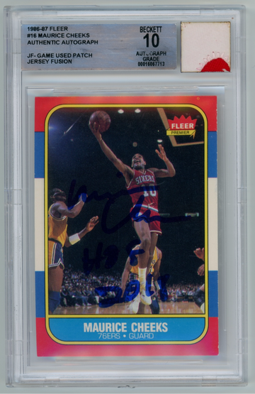 1986-87 Fleer Jersey Fusion Patch #16 Maurice Cheeks BGS 10 Auto Grade