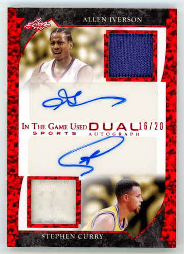 2022 Leaf Game Used Patch Auto /20 Steph Curry Allen Iverson HOF