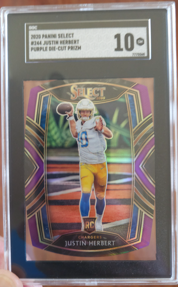 Justin Herbert RC 2020 Select #244 Purple Die Cut SGC 10 💎 GEM MINT 